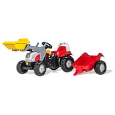 Rolly Toys Rolly Kid STEYR rdeči traktor na pedala z vedrom in prikolico