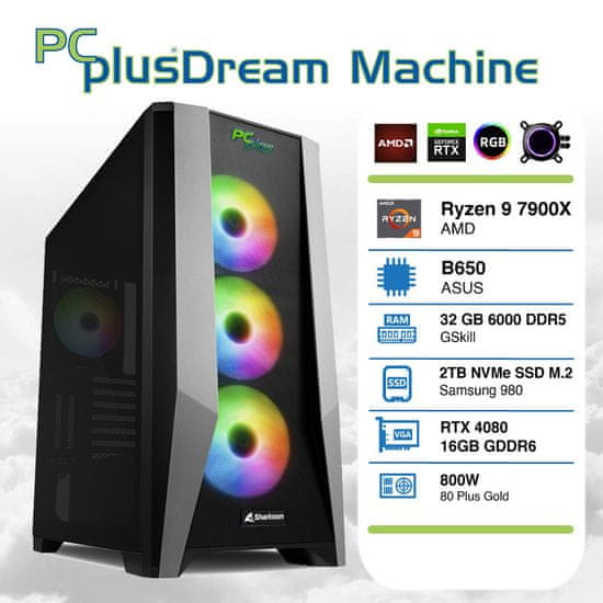 PCplus Dream Machine namizni računalnik, R9-7900X, 32GB, SSD2TB, RTX4080, FreeDOS (144859)