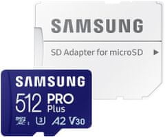 Samsung PRO Plus MicroSDXC 512 GB + adapter SD / CL10 UHS-I U3 / A2 / V30
