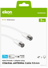 SBS Ekon antenski kabel, M/Ž, adapter, 75dB, 5m, bel