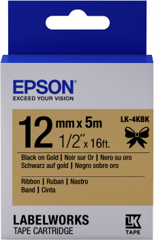 Epson Epsonov pladenj za etikete - satenast trak, LK-4KBK črna/zlata, 12 mm (5 m)