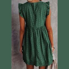 Mormark Poletna obleka, Ohlapna obleka, V- izrez, Nabrani rokavi (Zelena, S/M) | BELLACHIC