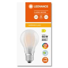 LEDVANCE Zatemnitvena LED žarnica E27 A60 5,8W = 60W 806lm 4000K Nevtralno bela 300° CRI90 Filament Mlečna Superior