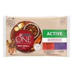 Purina ONE MINI Dog Active Govedina in raca v soku 4 x 85 g