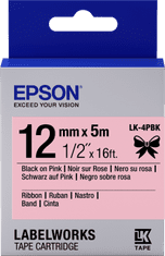 Epson Epsonov pladenj za etikete - satenast trak, LK-4HKK, črna/rožnata, 12 mm (5 m)