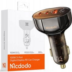 Mcdodo Avtomobilski polnilec, Mcdodo, USB/USB-C, PD 100W LCD, rjav CC-2310