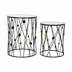 DKD Home Decor Komplet 2 majhnih mizic DKD Home Decor Black Golden Silver 46 x 46 x 59,5 cm