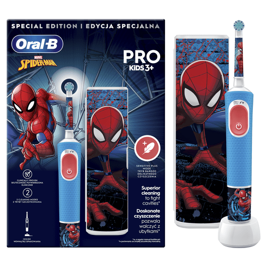 Oral-B Pro Kids 3+ Spiderman električna zobna ščetka + potovalni kovček