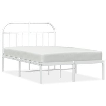 Vidaxl Kovinski posteljni okvir z vzglavjem bel 135x190 cm