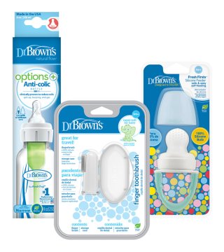 DR.BROWN'S Set Plastična steklenička 250 ml + FreshFirst cucelj turkizna + Prstna zobna ščetka