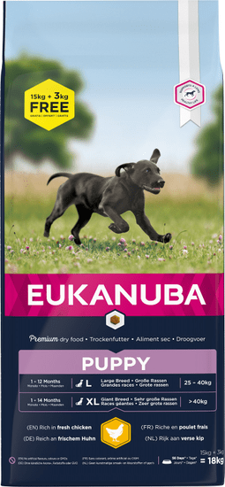Eukanuba suha hrana za mladiče, Puppy Large Breed, 18 kg
