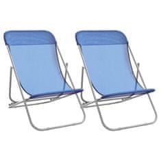 Vidaxl Zložljiv stol za plažo 2 kosa moder textilene in jeklo