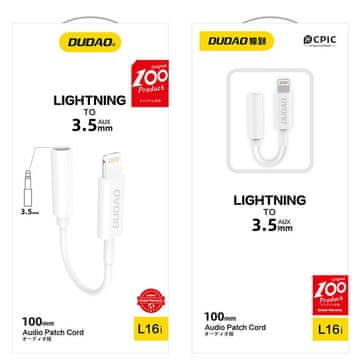 DUDAO Zvočni adapter za slušalke iPhone iz Lightning na 3,5 mm mini jack, bel