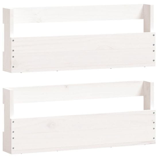 Vidaxl Stenski regal za čevlje 2 kosa bel 59x9x23 cm trdna borovina