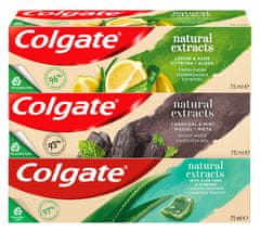 Colgate Naravni izvlečki Aloe Vere zobna pasta, oglje in meta, limona in aloja, 3 x 75 ml