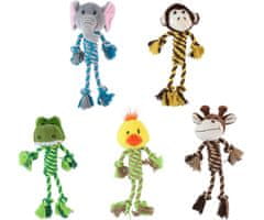 PET Toys plišasta vrv igrača za pse, opica/slon/žirafa/piščanec/krokodil, 35 cm