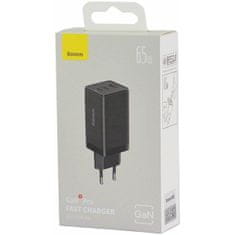 BASEUS GaN5 Pro adapter za hitro polnjenje 2x USB-C + USB-A 65W, črn (CCGP120201)