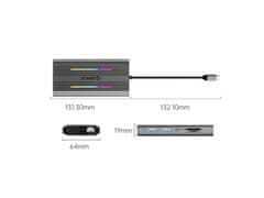 XDR-X2 priključna postaja, 1x USB-C 3.1, 4x USB-A, USB-C PD100W, 1x HDMI 4K@30Hz, VGA, SD+TF, RJ45, AUX, aluminij, siva