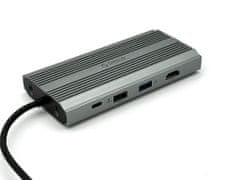 XDR-X2 priključna postaja, 1x USB-C 3.1, 4x USB-A, USB-C PD100W, 1x HDMI 4K@30Hz, VGA, SD+TF, RJ45, AUX, aluminij, siva