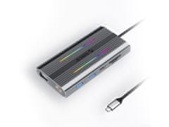 Orico XDR-X2 priključna postaja, 1x USB-C 3.1, 4x USB-A, USB-C PD100W, 1x HDMI 4K@30Hz, VGA, SD+TF, RJ45, AUX, aluminij, siva