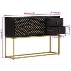 Vidaxl Komoda črna in zlata 110x30x75 cm trden mangov les