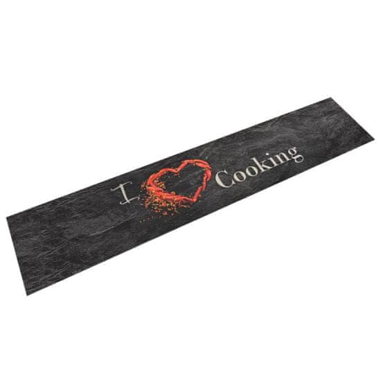 Vidaxl Kuhinjska preproga pralna napis Cooking črna 60x300 cm žamet
