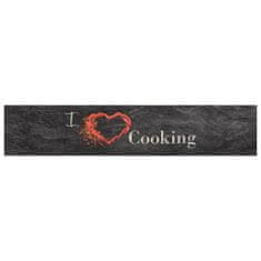 Greatstore Kuhinjska preproga pralna napis Cooking črna 60x300 cm žamet