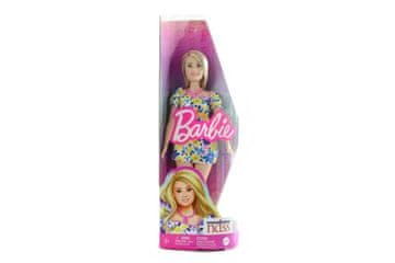 Barbie Model - obleka z modrimi in rumenimi cvetovi HJT05 TV