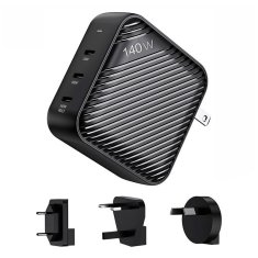slomart omrežni polnilec invzi ganhub 3x usb-c, 140w, eu/uk/au/us (črn)