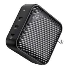 slomart omrežni polnilec invzi ganhub 3x usb-c, 140w, eu/uk/au/us (črn)