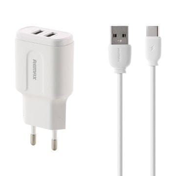 REMAX omrežni polnilec, rp-u22, 2x usb, 2,4a (bel) + usb-c kabel