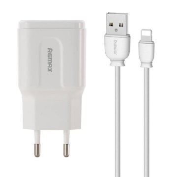 REMAX omrežni polnilec, rp-u22, 2x usb, 2,4a (bel) + kabel lightning