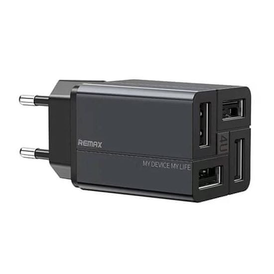 REMAX omrežni polnilec, RP-U43, 4x USB, 3,4A (črn)