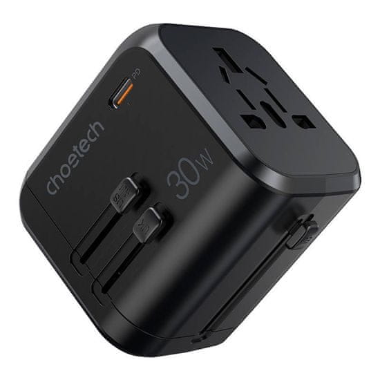 Choetech PD5008 potovalni stenski polnilnik, 3xUSB-A, 1xUSB-C, GaN, 30W, US/EU/UK/AU (črn)