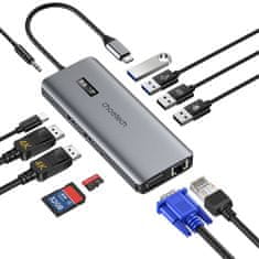 Choetech Adapter 12w1 Choetech HUB-M26 USB-C za USB-C+ USB-A+ HDMI+ VGA+ AUX+ SD+ TF (siv)