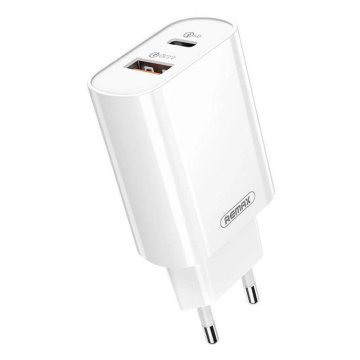REMAX omrežni polnilnik rp-u37, usb + usb-c, 18 W (bela)