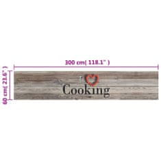 Greatstore Kuhinjska preproga pralna napis Cooking siva 60x300 cm žamet