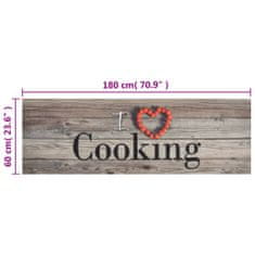 Greatstore Kuhinjska preproga pralna napis Cooking siva 60x180 cm žamet
