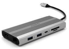 Orico XDR-X3 priključna postaja, RGB, USB-C 3.1, 3x USB-A, USB-C PD100W, 2x HDMI 4K@60Hz, DP 4K@60Hz, SD+TF, RJ45, AUX, aluminij, siva
