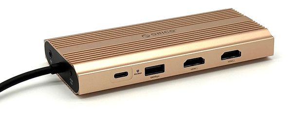  Orico XDR-X3 priključna postaja, RGB, USB-C 3.1, 3x USB-A, USB-C PD100W, 2x HDMI 4K@60Hz, DP 4K@60Hz, SD+TF, RJ45, AUX, aluminij, roza