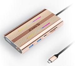 Orico XDR-X3 priključna postaja, RGB, USB-C 3.1, 3xUSB-A, USB-C (PD), 2xHDMI, DP, SD+TF, RJ45, AUX roza