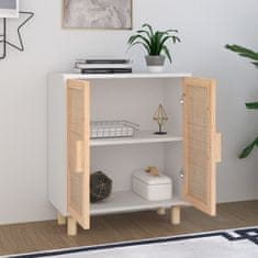 Vidaxl Komoda bela 60x30x70 cm trdna borovina in naravni ratan