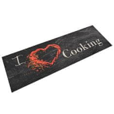 Greatstore Kuhinjska preproga pralna napis Cooking črna 60x180 cm žamet