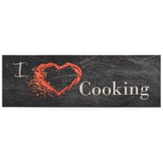 Greatstore Kuhinjska preproga pralna napis Cooking črna 60x180 cm žamet
