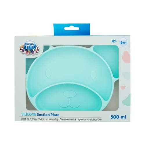 Canpol babies Silicone Suction Plate Turquoise silikonski krožnik s priseskom 500 ml za otroke