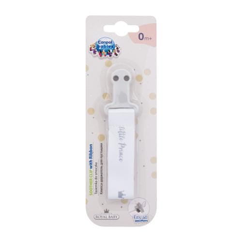 Canpol babies Royal Baby Soother Clip With Ribbon Little Prince verižica za dudo s sponko 1 kos