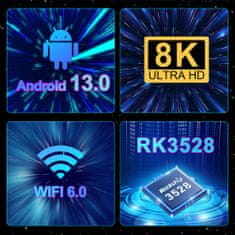 BergMont  Smart tv box G9S max Android 13, ULTRA HD 8K, DECODER 2/16 GB, WiFi 6, Bluetooth 5.0, Netfilx, Youtube, Google