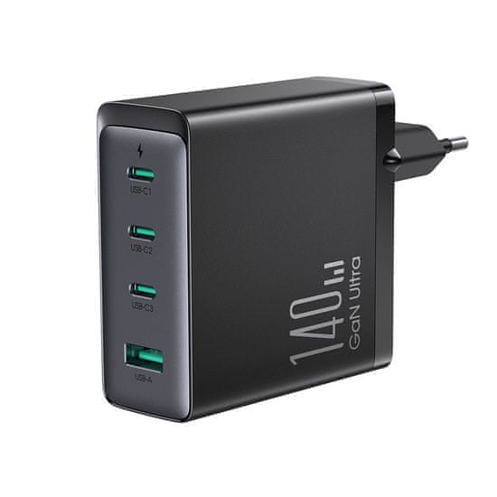 Joyroom Gan Ultra polnilnik USB / 3x USB-C 140W + kabel USB-C, črna