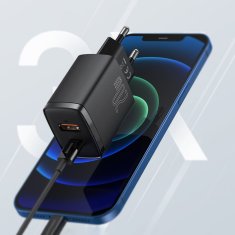 BASEUS Hitri omrežni polnilnik Compact USB USB-C 20 W 3 A PD QC 3.0 črn