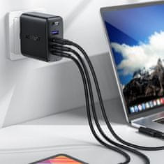 AceFast Hitri omrežni polnilnik GaN 3x USB-C 1x USB-A + kotni kabel USB-C 100 W 2 m črn